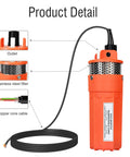 12V DC Submersible Well Water Pump With 10ft Cable, 1.6 GPM Flow, detailed parts including stainless steel filter