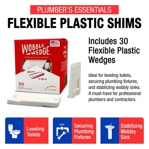 Wobble Wedge Flexible Plastic Shims 30 Pack For Home Improvement And DIY Furniture Leveling Toilet Leveler White Wedges