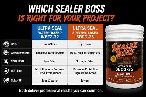 Pro Level Water Based Concrete Sealer With Semi Gloss Finish And Super Color Boost For Driveways Patios And Pavers shown with product details.