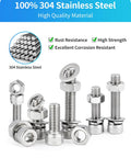 Metric Screw Assortment Kit 1280 Pcs M3 M4 M5 M6 Hex Socket Head Cap Screws Nuts Lock And Flat Washers Stainless Steel 304