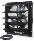 20 Inch Shutter Exhaust Fan Wall Mounted 3500 CFM with Pre Installed Power Cord, black, ideal for greenhouses and garages.