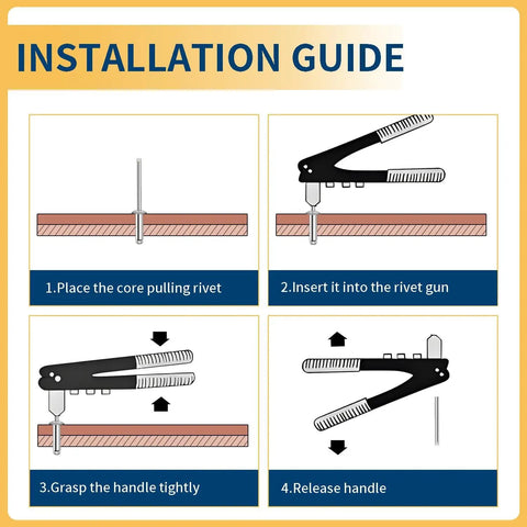 Installation guide for Aluminum Rivets Assortment Kit 230 Pieces Nine Sizes Pop Blind Rivets For Metalworking And DIY Projects.