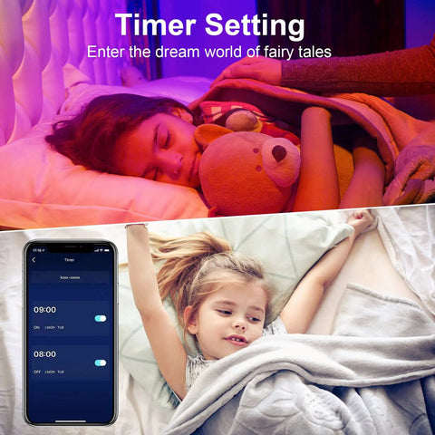 Smart WiFi LED Strip Lights For Bedroom 100ft RGB Color Changing Rope Lights With Music Sync, child sleeping, app timer setting