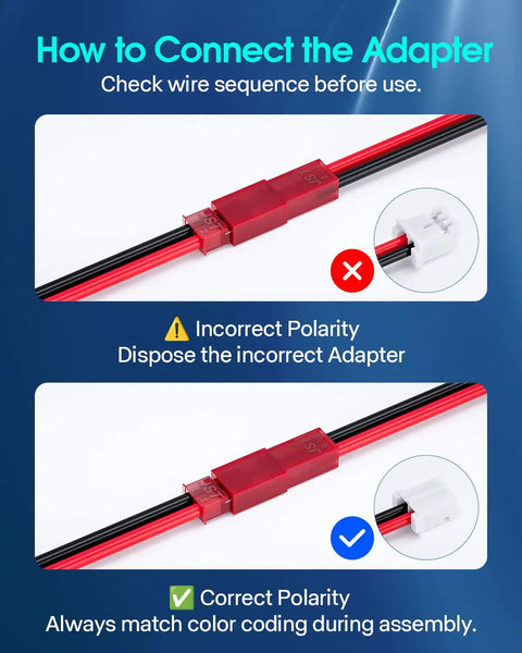 Correct and incorrect polarity connection for 2S LiPo Battery 7.4V 450mAh 30C With JST Plug For RC Helicopter Quadrotor FPV.