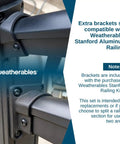 Close-up of black textured aluminum railing brackets compatible with Weatherables Stanford system, showing two visible mounts.