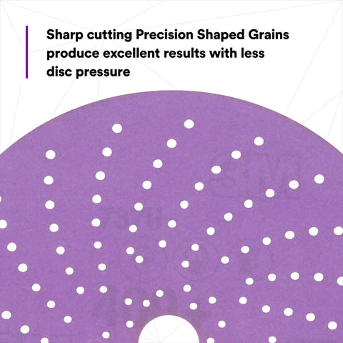 Close-up of multi-hole pattern on Cubitron II Hookit Clean Ceramic Sanding Disc 6 Inch 400 Plus Grit Long Lasting Pro Grade Sanding.