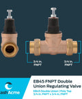 3/4 Inch EB45 Double Union Pressure Regulating Valve 45 PSI PRV For Commercial And Residential Water Systems
