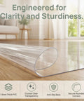 Clear PVC Rolling Chair Mat 47 By 87 Inches Flat No Curl Surface Heavy Duty Hard Floor Protector on wooden floor.