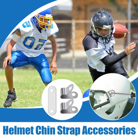 Football players with helmet chin strap adapter from 31 Piece Hockey Helmet Repair Kit With Screwdriver And Hardware Pack For Helmets And Visors