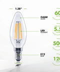 12 Pack LED E12 Candelabra Filament Bulbs 60W Equivalent Dimmable Clear Vintage Style 2700K energy saving specifications