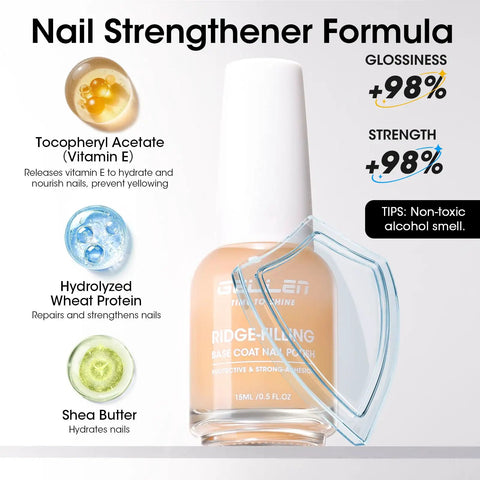 Clear Ridge Filling Base Coat And High Shine Top Coat Two Piece Manicure Kit For Nails Fills Ridgelines Brightens And Strengthens