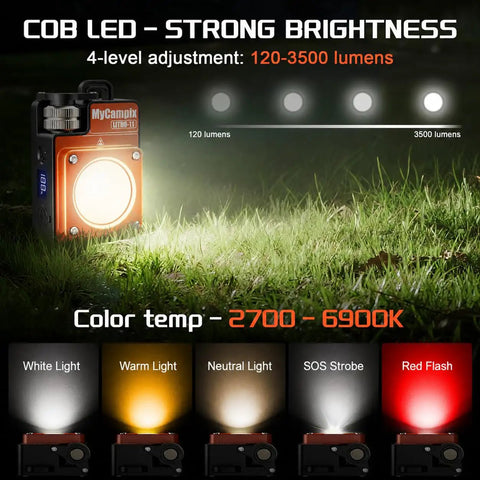 Portable Camping Light 3500LM LED Lantern Rechargeable with 2.5 to 15 Hour Runtime USB C Power Adjustable Brightness Alloy Waterproof
