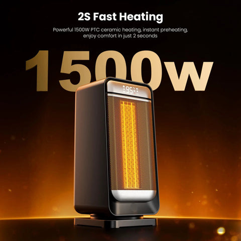 Portable 1500W Space Heater With 70 Degree Oscillation, Digital Display, Thermostat, 12 Hour Timer, PTC Ceramic Safe Heating