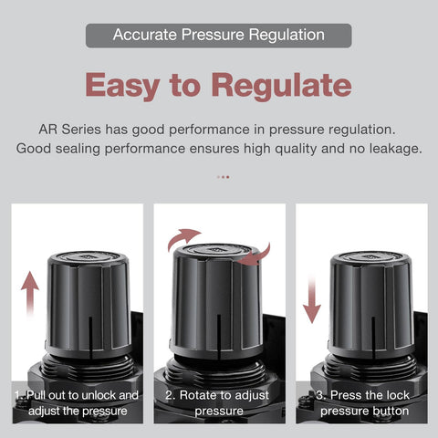 Steps to adjust Low Pressure Air Regulator For Air Compressor With Gauge And Bracket One Quarter Inch NPT Female Adjustable AR2000N02