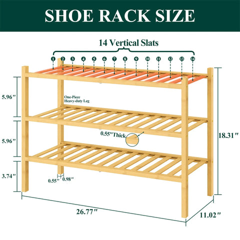 Heavy Duty Bamboo Shoe Rack For Closets, 3 Tier Natural Wood Entryway Organizer, Hella Sturdy Moisture Resistant Slick Storage Platform