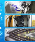 Manufacturing process of Grab And Go 0.7L Mini Scuba Tank with Constant Pressure Valve showing washing, sandblasting, and spraying steps