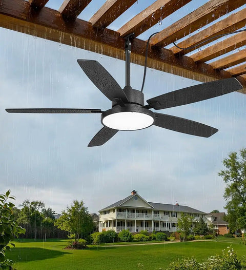 52 Inch Outdoor Ceiling Fan With Light And Remote IP65 Wet Rated Waterproof 6 Speed DC Motor Plug In Ready For Patio