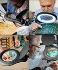 "ESD Safe Glass Lens Magnifying Lamp With Clamp, 8 Diopter Approx 3X Magnification, used for electronics inspection"