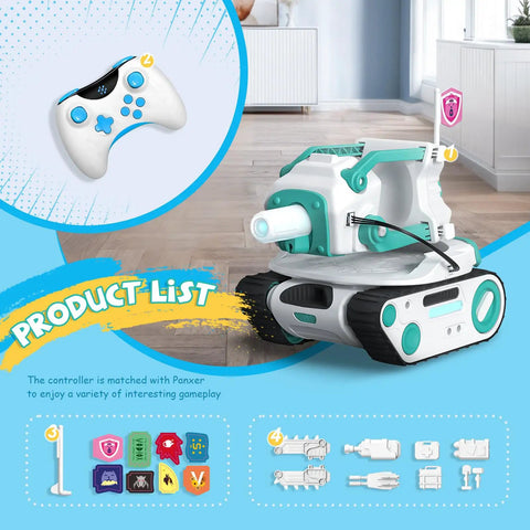 Panxer battle tank toy with LED lights and remote, part of Eilik And Panxer Combo Set Cute Robot Pets Toys RC Battle Tank Crawler Car Toys.