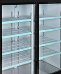 Interior view of Kickass Commercial Merchandiser Refrigerator delivering rock solid 45 cubic foot storage with eight roomy shelves.