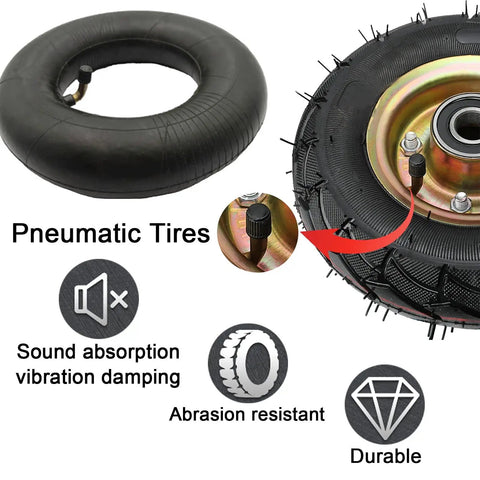 Two Pack Pneumatic Rubber Wheel Casters With Swivel And Fixed Steel Brackets Featuring Rock Solid Double Ball Bearings And Slick Rolling For Heavy Duty Carts showing pneumatic tire with valve stem.