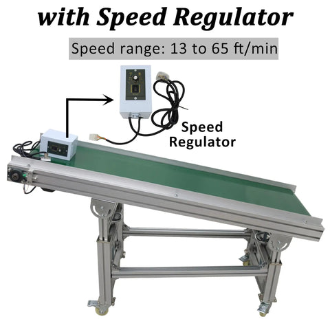 Inclined PVC Conveyor Belt System With Aluminum Frame, Motorized Drive, Speed Regulator, 13 To 65 Ft Per Minute
