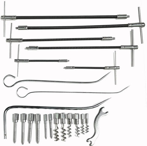 Pro-Grade 23-Piece Packing Puller Kit Stainless Steel Gland Extractor Set with flexible shafts and tips shown