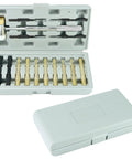 All In One Hammer And Punch Set With Chrome Plated Steel Hammer Nylon And Brass Heads 15 Piece Punch Kit With Brass Steel And Nylon Punches In Durable Plastic Case open view showcasing tools