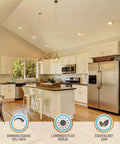 Modern kitchen with 6 Inch Gimbal LED Recessed Light With Junction Box Kit 13.5W IC Rated Air Tight No Fuss Downlight 3000K.