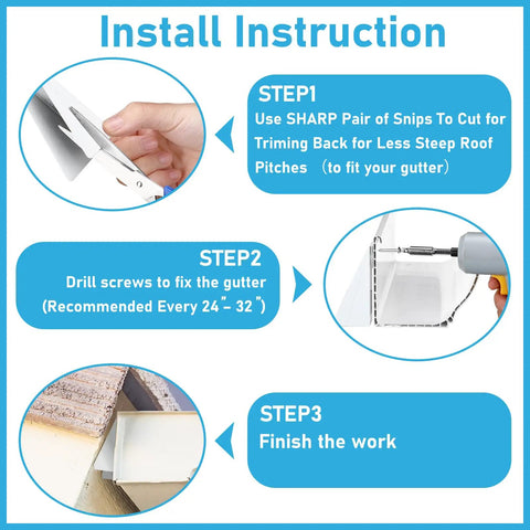 Install instructions for Heavy Duty 25 Pack Gutter Wedges For 5 Inch K Style Aluminum Gutters including cutting and drilling steps.