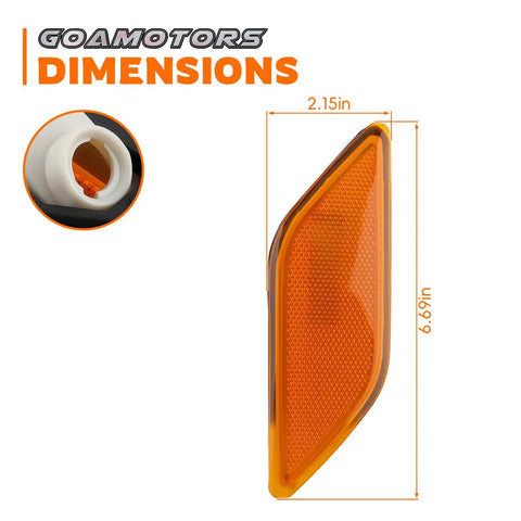 Mercedes Side Marker Lights Left And Right Set For E Class 2010 2013 E350 E550 shown with dimensions and close-up