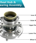 Detailed view of rear hub arrivesCEPeted cihaz bearing assembly, showing inner and outer rings, flanges, and wheel studs.