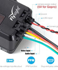 Close-up of Black Mamba 5.8GHz FPV Transmitter showing wired connections for GoPro with RPSMA antenna input and outputs labeled.
