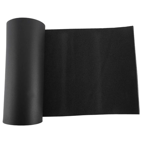 Top Tier Closed Cell Foam Roll Half Inch Thick By 13 Inch Wide By 60 Feet Long folded black foam mat for sound dampening and insulation.