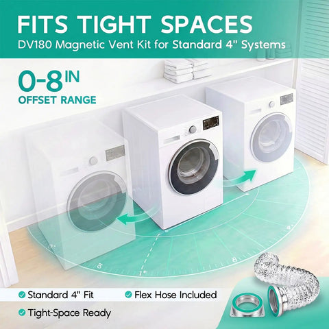 Washer setup with Magnetic Dryer Vent Connector Kit With Airtight Quick Connect For Four Inch Hose No Fuss To Clean And Maintain