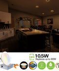 6 Pack 4 Inch LED Recessed Lights With Night Light, 5CCT Dimmable Can-Killer Downlights illuminating a modern kitchen