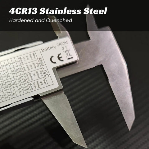 Blade Style Electronic Caliper For Small Grooves, stainless steel measuring tool showing narrow blade jaws detail