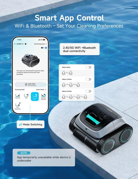 Cordless Robotic Pool Cleaner With No Fuss All-In-One Cleaning For Inground And Above Ground Pools, 150 Minute Runtime, Powerful Suction, Smart Navigation And App Control, Dual WiFi And Bluetooth Connectivity, Lake Green by pool