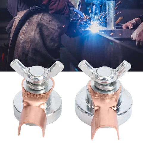 Heavy Duty Magnetic Welding Ground Clamp Set With Strong Suction Brass And Stainless Steel Heads for metalwork setup.