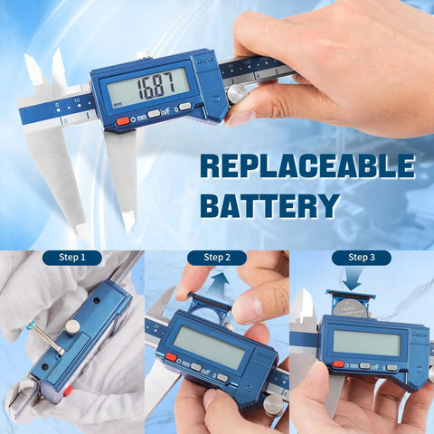 12 Inch Digital Caliper Pro Grade Shop Ready Stainless Steel IP54 Water Resistant With Large LCD Display and battery steps