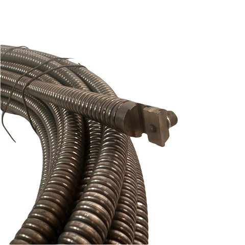 Close-up of Badass 11 16 Inch By 120 Foot Hollow Core Drain Cleaning Cable showing its steel construction and ends for effective use.