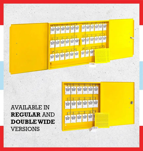 Lockout Tagout Cabinet Kit For Safe Padlock Storage And Quick Access Control Center Double Wide Yellow Meets OSHA Standards
