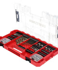 Craftsman 140-pc impact driver bit set in red plastic case with clear lid; steel, black oxide bits
