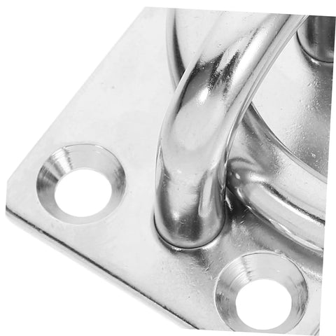 Close-up of Heavy Duty Stainless Steel Pad Eye Plate Hook Ring Ceiling Mount Anchor for Hammocks Boats and Trailers 4 Inch Size