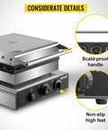 Shop Grade Electric Donut Maker With Nonstick Pan And Double Sided Heating, Easy Touch Controls For Crisp Results, Heavy Duty Stainless Build, Reliable Nine Hole Fritter Press For Cafes And Busy Kitchens, featuring scald-proof handle and non-slip feet.