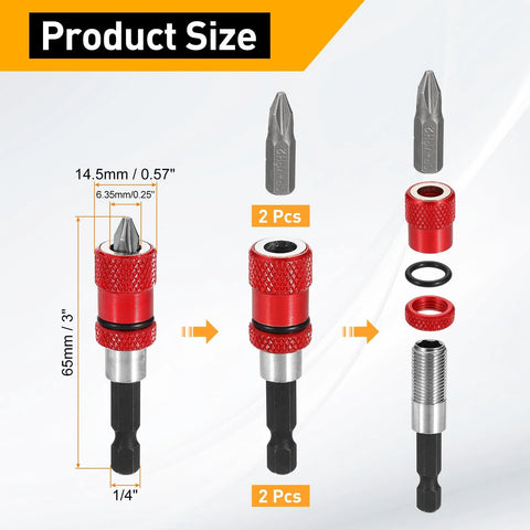 Harfington 3-inch magnetic screwdriver bit holder set, red CR-V steel, 1/4-in hex shank, quick-release, 2 pcs