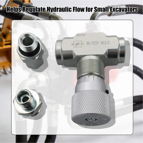 Drop In Hydraulic Speed Control Valve For Mini Excavators And Small Hydraulic Systems Sealed Internal Structure Direct Replacement With Three Eighths Inch L08 Metric Thread And M14 Fittings showing external view with fittings