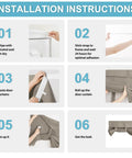 Privacy French Door Curtain Panel For Patio And Front Doors No Drill Easy Install Room Darkening Tie Up Shade With Strong Adhesive Straps W26 By L69 Inches Sand Color installation steps showing adhesive straps and curtain setup.