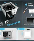 Butter Smooth 80 Cfm Bathroom Exhaust Fan With Bright Led Light And Five Dialable Warmth Levels dimensions illustration with measurements.