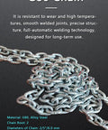 Close-up of Beefy 2 Ton Grade 80 Alloy Steel Chain Sling, 5 ft long, highlighting welded joints and alloy material.